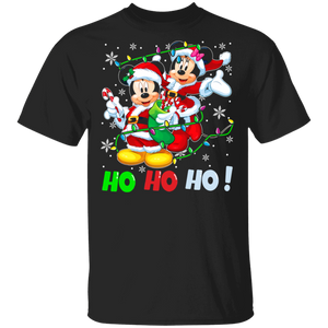 Christmas Santa Cartoon Shirt Ho Ho Ho Cute Mickey Santa Christmas Light Cartoon Lover Gifts Christmas T-Shirt - Macnystore