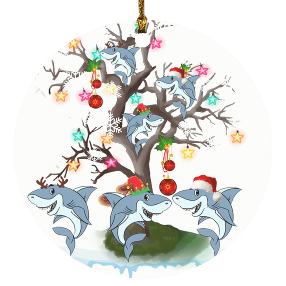Shark On Christmas Tree smart object SUBORNC Circle Ornament - Macnystore