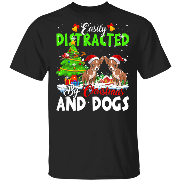Christmas Dog Shirt Easily Distracted By Christmas And Dogs Funny Christmas Santa Dog Lover Gifts T-Shirt - Macnystore
