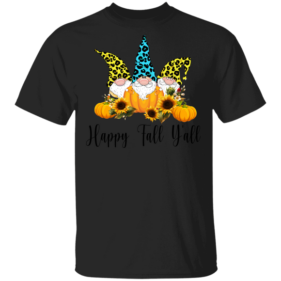 Autumn Gnomes Lover Shirt Happy Fall Y'all Gnomes Leopard Sunflower Pumpkin Fall Lover Gifts T-Shirt - Macnystore