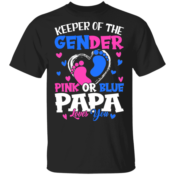 Gender Reveal Papa Shirt Keeper Of The Gender Pink Or Blue Papa Loves You Gifts T-Shirt - Macnystore