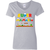 Super Mamario Funny Gamer Nerd Mushroom Ladies V-Neck T-Shirt - Macnystore