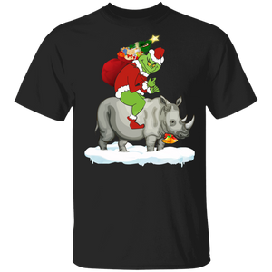 Christmas Movie Lover Shirt Santa Grinches Riding Rhino Funny Christmas Rhino Movie Lover Gifts T-Shirt - Macnystore
