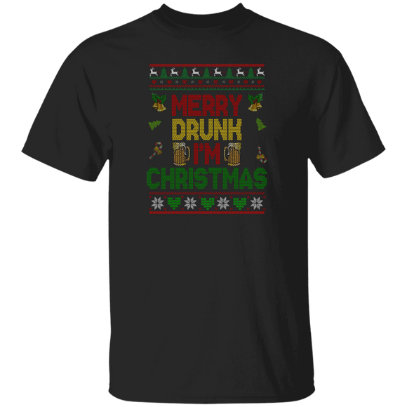 Christmas Drinking Lover Shirt Merry Drunk I'm Christmas Funny Ugly Christmas Sweater Drinking Lover Gifts Christmas T-Shirt - Macnystore