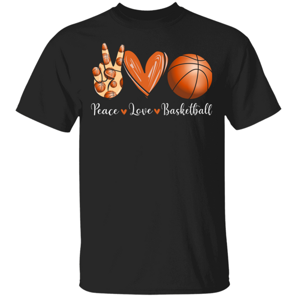 Peace Love Basketball Cute Victory Hand Emoji Heart Basketball Shirt Matching Basketball Player Lover Gifts T-Shirt - Macnystore