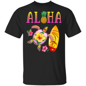 Aloha Cool Kawaii Turtle Surfboard Hibiscus Hawaiian Summer Vacation Turtle Lover Gifts T-Shirt - Macnystore