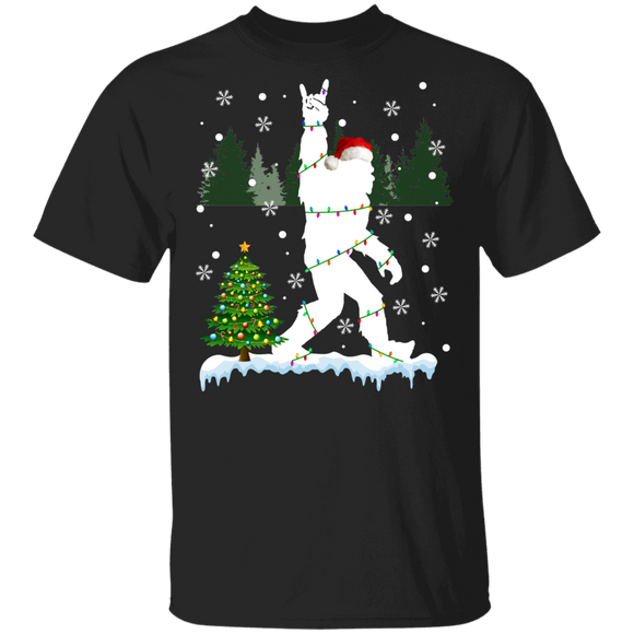 Christmas Bigfoot Shirt Santa Bigfoot Rock And Roll Cool Christmas Santa Bigfoot Sasquatch Rock Music Lover Gifts T-Shirt - Macnystore