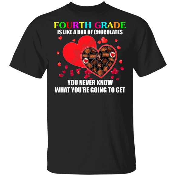 Fourth Grade Is Like A Box Of Chocolates Matching Shirts For Elementary Middle Teacher Personalized Valentine Gifts T-Shirt - Macnystore