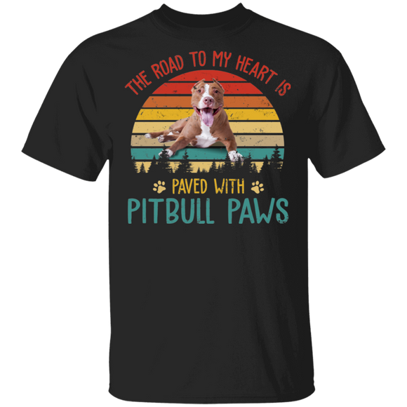 Vintage Retro The Road To My Heart Is Paved With Pitbull Paws T-Shirt - Macnystore