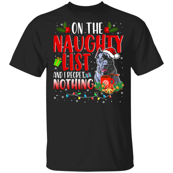 Christmas Dog Shirt On Naughty List And I Regret Nothing Funny Christmas Santa Black Cane Corso Dog Lover Gifts T-Shirt - Macnystore