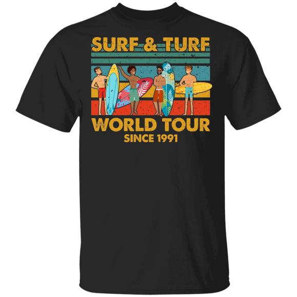 Vintage Retro Surf and Turf World Tour Since 1991 Cool Surfing Turfing Summer Travel Gifts T-Shirt - Macnystore