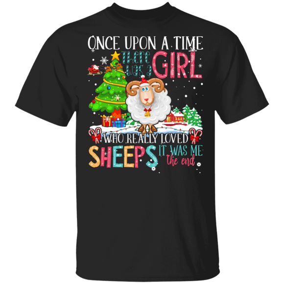 Christmas Sheep Shirt Once Upon A Time There Was Girl Who Loved Sheeps Funny Christmas Santa Sheep Lover Gifts T-Shirt - Macnystore