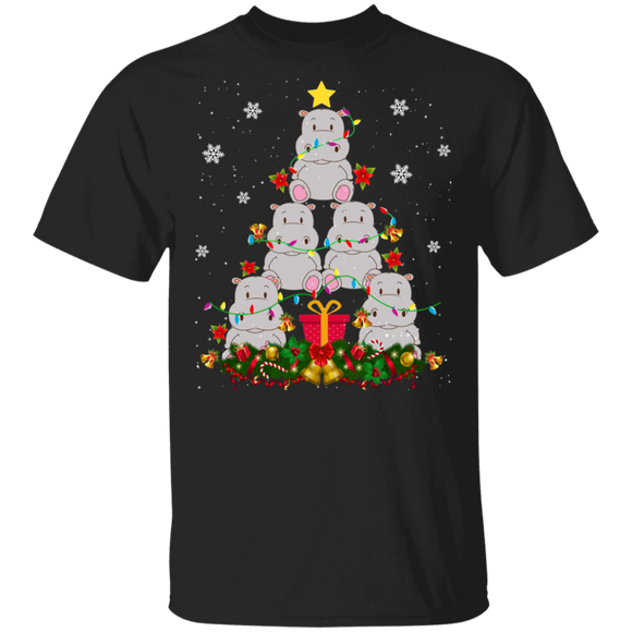 Christmas Tree Shirt Hippo Christmas Tree Cute X-mas Tree Hippo Lover Gifts Christmas T-Shirt - Macnystore