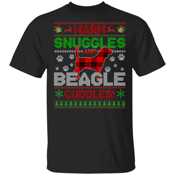 Christmas Dog Lover Shirt Warm Snuggles And Beagle Cuddles Ugly Funny Christmas Sweater Dog Red Buffalo Plaid Gifts T-Shirt - Macnystore
