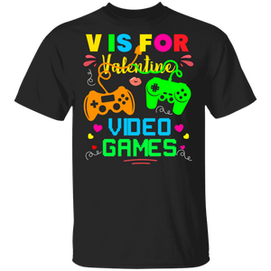 V Is For Video Game Not For Valentine Game Controllers Video Game Onnline Video PC Games Kids Boys Game Game Nerd Player Valentine T-Shirt - Macnystore