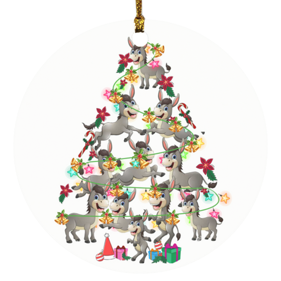 Christmas Ornament Donkey Christmas Tree Funny Christmas Lights Santa Donkey Decorative Hanging Ornaments SUBORNC Circle Ornament - Macnystore
