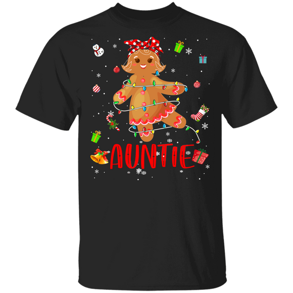Christmas Gingerbread Shirt Auntie Cute Christmas Lights Auntie Gingerbread Lover Matching Pajamas For Family Gifts T-Shirt - Macnystore