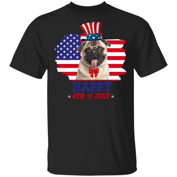 Happy 4th Of July Cute American Flag Pug Shirt Matching Pug Dog Lover Owner Fans United States Independence Day Gifts T-Shirt - Macnystore