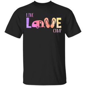 Live Love Camp Cute Camping Van Flip Flops Shirt Matching Camper Traveler Camping Lover Fans Gifts T-Shirt - Macnystore