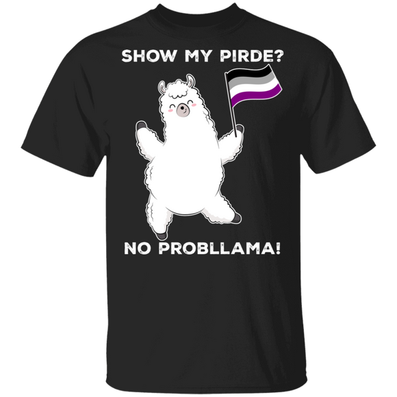 Show My Pride No Probllama Cute Llama Holding Asexual Flag Pride Asexual LGBT Gifts T-Shirt - Macnystore