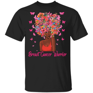 Breast Cancer Awareness Shirt Breast Cancer Awareness Pink Ribbon Flowers Butterfly Afro Black Woman Gifts Breast Cancer T-Shirt - Macnystore