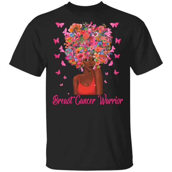 Breast Cancer Awareness Shirt Breast Cancer Awareness Pink Ribbon Flowers Butterfly Afro Black Woman Gifts Breast Cancer T-Shirt - Macnystore