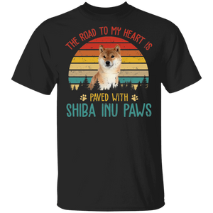 Vintage Retro The Road To My Heart Is Paved With Shiba Inu Paws T-Shirt - Macnystore