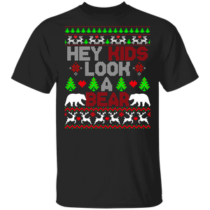 Christmas Bear Lover Shirt Hey Kids Look A Bear Ugly Christmas Sweater Bear Hunting Lover Gifts T-Shirt - Macnystore