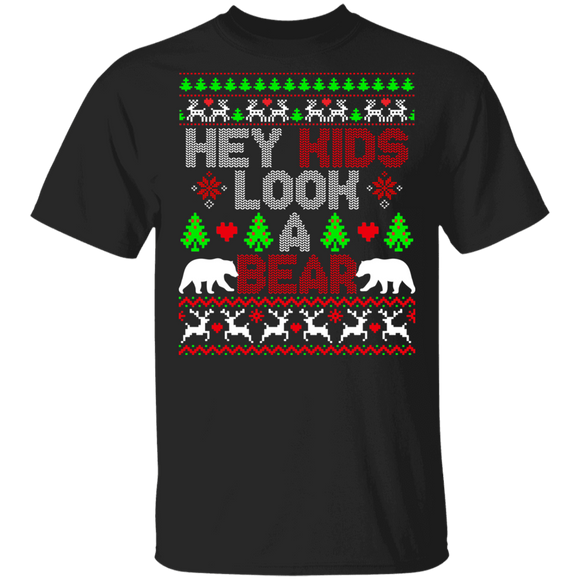 Christmas Bear Lover Shirt Hey Kids Look A Bear Ugly Christmas Sweater Bear Hunting Lover Gifts T-Shirt - Macnystore