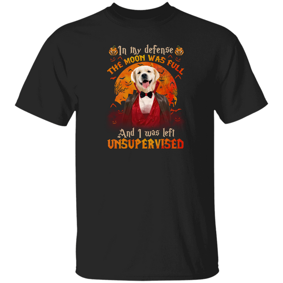 Halloween Dog Shirt In My Defense I Was Left Unsupervised Funny Halloween Dracula Labrador Retriever Dog Lover Gifts Halloween T-Shirt - Macnystore