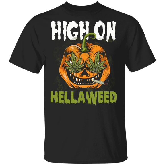 Halloween Weed Lover Shirt High On Hellaweed Funny Halloween Pumpkin Weed Lover Gifts Halloween T-Shirt - Macnystore