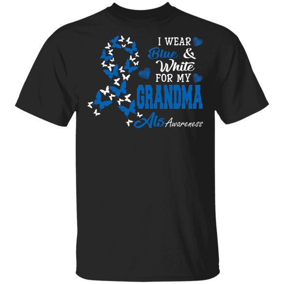 I Wear Blue And White For My Grandma ALS Awareness Amyotrophic Lateral Sclerosis Gifts T-Shirt - Macnystore