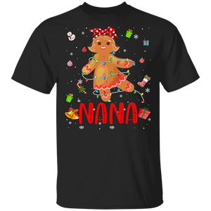 Christmas Gingerbread Shirt Nana Cute Christmas Lights Nana Gingerbread Lover Matching Pajamas For Family Gifts T-Shirt - Macnystore