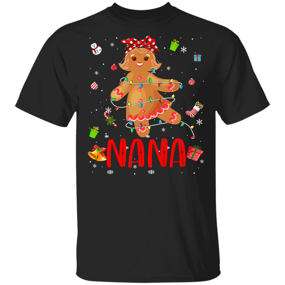 Christmas Gingerbread Shirt Nana Cute Christmas Lights Nana Gingerbread Lover Matching Pajamas For Family Gifts T-Shirt - Macnystore