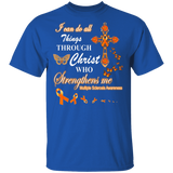 I Can Do All Things Through Christ Who Strengthens Me Multiple Sclerosis Awareness Cute Orange Ribbon Christian Cross Shirt T-Shirt - Macnystore