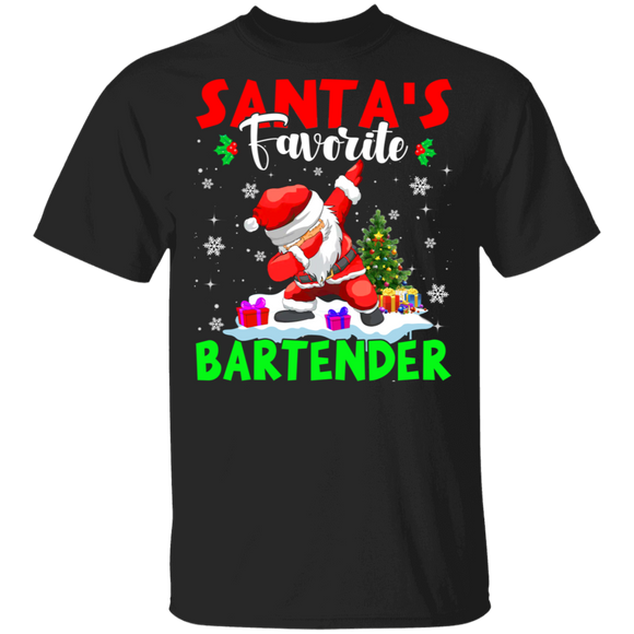 Christmas Santa Shirt Santa's Favorite Bartender Cool Christmas Santa Dabbing Gifts Christmas T-Shirt - Macnystore