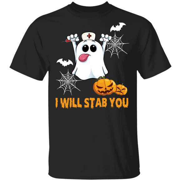 I Will Stab You Funny Ghostly Boo Nurse Pumpkin Halloween Gifts T-Shirt - Macnystore