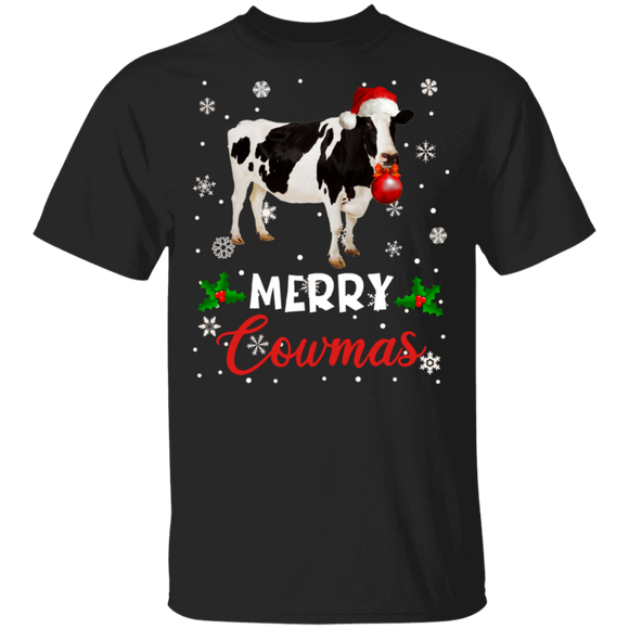 Christmas Cow Lover Shirt Merry Cowmas Cute Christmas Santa Cow Lover Gifts Christmas T-Shirt - Macnystore
