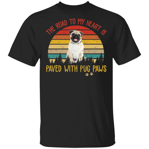 Vintage Retro The Road To My Heart Is Paved With Pug Paws T-Shirt - Macnystore