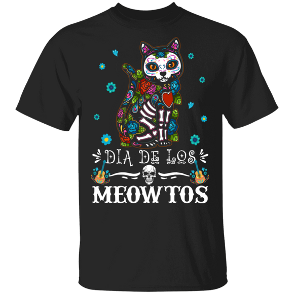 Dia De Los Meowtos Cool Hallowen Mexican Cat Music Lover Gifts T-Shirt - Macnystore