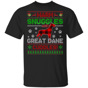 Christmas Dog Lover Shirt Warm Snuggles And Great Dane Cuddles Ugly Funny Christmas Sweater Dog Red Buffalo Plaid Gifts T-Shirt - Macnystore