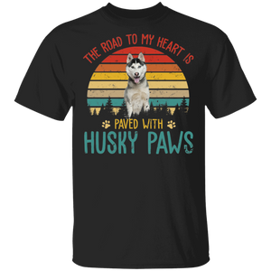 Vintage Retro The Road To My Heart Is Paved With Husky Paws T-Shirt - Macnystore