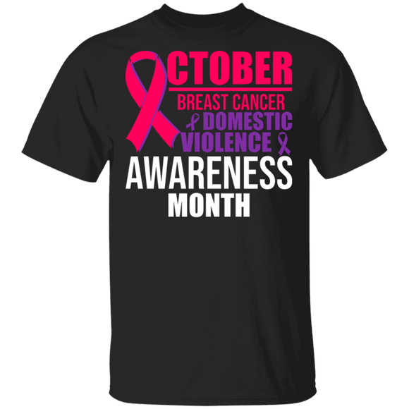 Breast Cancer Domestic Violence Awareness Shirt October Breast Cancer And Domestic Violence Awareness Month Ribbon Gifts Breast Cancer T-Shirt - Macnystore