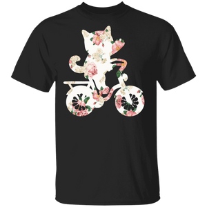 Floral Cat Riding Bicycle Matching Cat Lover Owner Biker Women Gifts T-Shirt - Macnystore