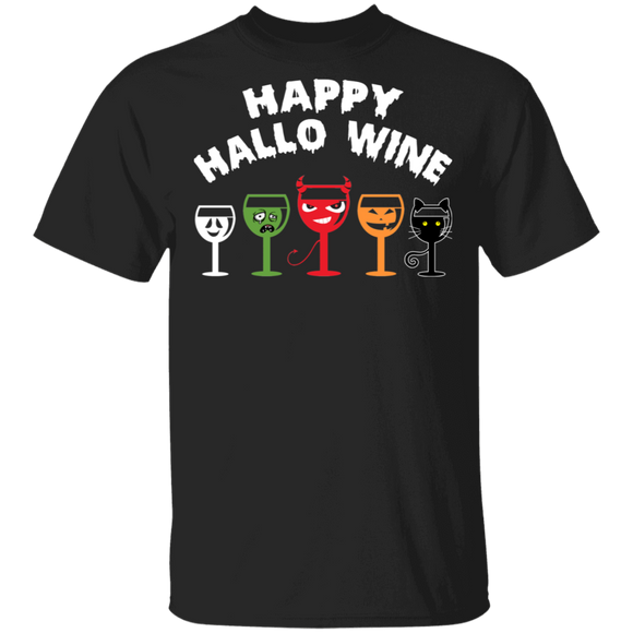 Halloween Wine Shirt Happy Hallo-wine Funny Halloween Glass Wine Drinking Lover Gifts Halloween T-Shirt - Macnystore