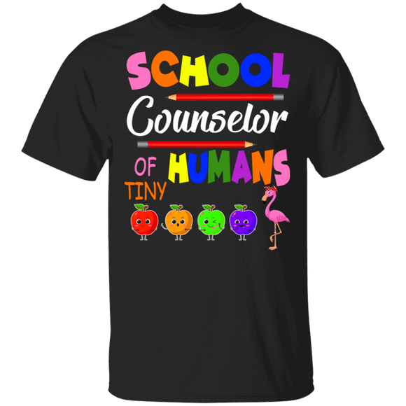 School Counselor Of Tiny Humans Cool Flamingo Back To School Gifts T-Shirt - Macnystore