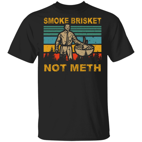 Vintage Retro Smoke Brisket Not Meth Funny BBQ Grilling Master Barbeque Gifts T-Shirt - Macnystore