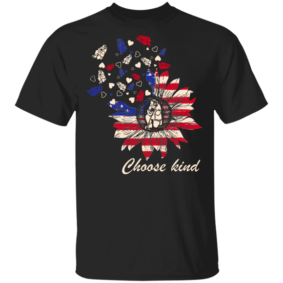 Choose Kind Cute Sunflower American Flag Firefighter Shirt Matching Firefighter Fireman 4th Of July US Independence Day Gifts T-Shirt - Macnystore