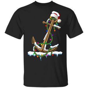 Merry Captain Santa Xmas Lights Anchor Christmas Cruise Lover Gifts T-Shirt - Macnystore