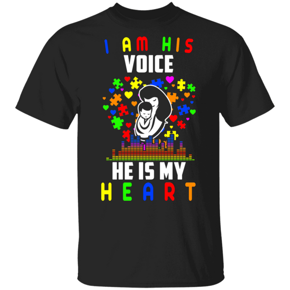 Autism Awareness Shirt I Am His Voice He Is My Heart Cool Autism Awareness Son Gifts T-Shirt - Macnystore